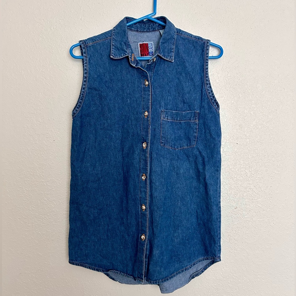Vintage Sun Belt Denim Sleeveless Collared Shirt
